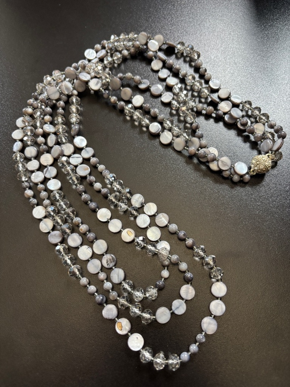 Multi-Strand Gray Bead Necklace - Women's Layered Fashion Jewelry